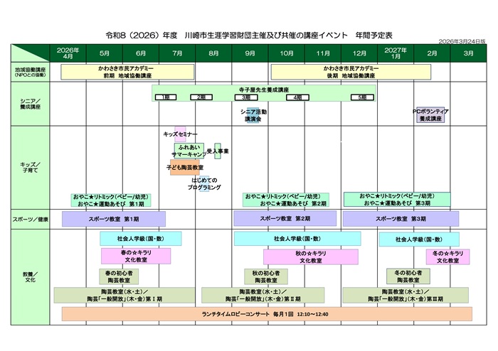 令和8年度 川崎市生涯学習財団 講座・イベント年間予定